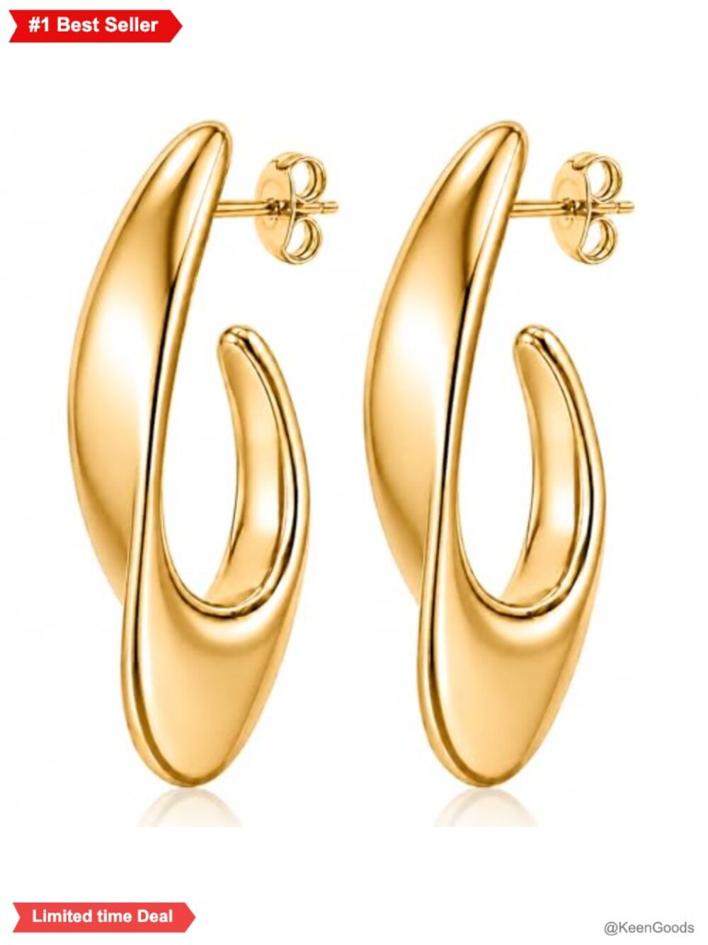 14K Gold Plated Teardrop Hoop Stud Earrings Hypoallergenic Women